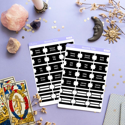 Goth Month Tabs For Planner Monthly Tabs Stickers Black Tab Etsy Goth month tabs for planner monthly tabs stickers black tab etsy