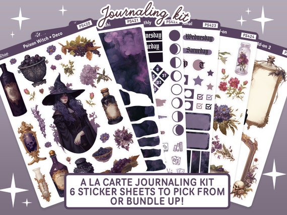 Poison Witch Planner Stickers, Bullet Journal Monthly Journaling Kit, Witchy Stickers for Planner, Purple Plum Journaling Sticker Sheet Kit
