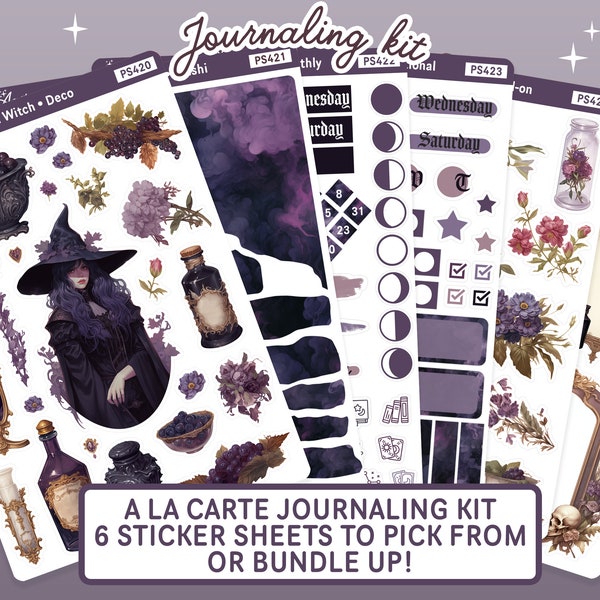 Poison Witch Planner Stickers, Bullet Journal Monthly Journaling Kit, Witchy Stickers for Planner, Purple Plum Journaling Sticker Sheet Kit