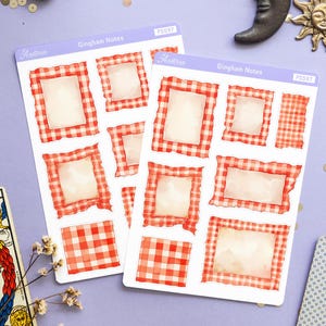 Adesivos de notas de guingão, etiquetas de planejador de piquenique vintage, adesivos de memorando de estética country, molduras de scrapbook rústicas, artigos de papelaria cottagecore