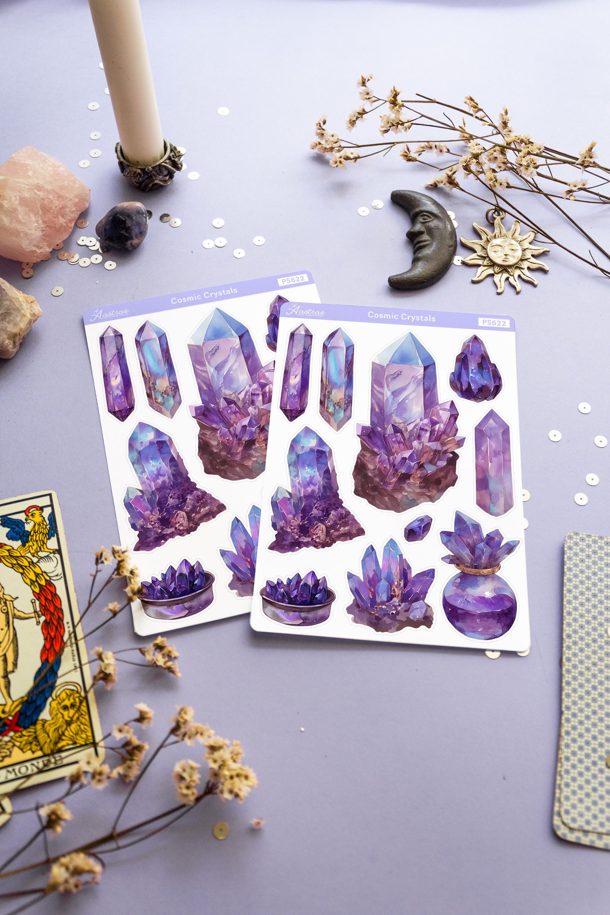 Crystal Sticker Sheet Galaxy Crystal Sticker Sheet, Purple Gem Stickers, Celestial Witchy ...