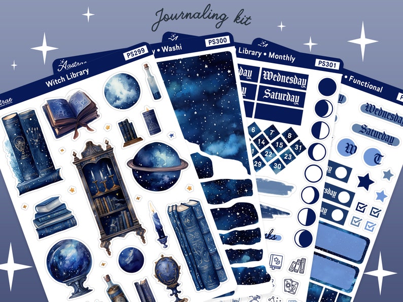 Celestial Witch Library Journaling Kit, Witch Journal Planner Stickers, Monthly Journaling Stickers, Witchy Bullet Journal Stickers for Bujo image 6