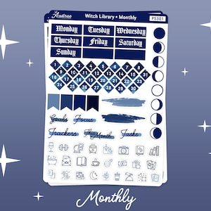 Celestial Witch Library Journaling Kit, Witch Journal Planner Stickers, Monthly Journaling Stickers, Witchy Bullet Journal Stickers for Bujo Monthly