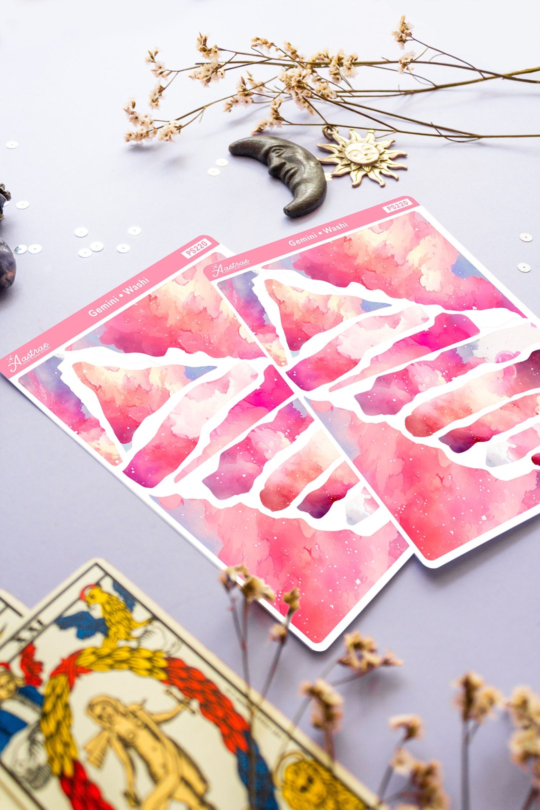 Watercolor Washi Sticker Sheet, Pink Washi Tape Stickers, Torn Paper ...