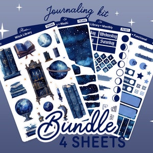Kit de journalisation bibliothèque sorcière céleste, autocollants de planificateur de journal de sorcière, autocollants de journalisation mensuels, autocollants de Witchy Bullet Journal pour Bujo