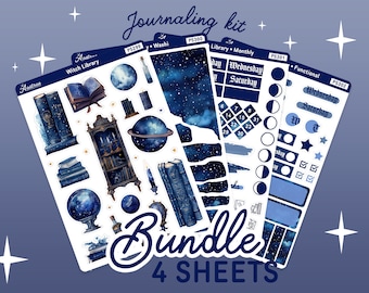 Celestial Witch Library Journaling Kit, Witch Journal Planner Stickers, Monthly Journaling Stickers, Witchy Bullet Journal Stickers for Bujo