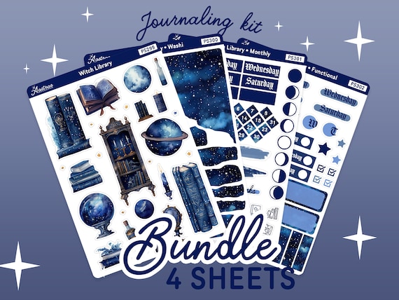 Celestial Witch Library Journaling Kit, Witch Journal Planner Stickers, Monthly Journaling Stickers, Witchy Bullet Journal Stickers for Bujo
