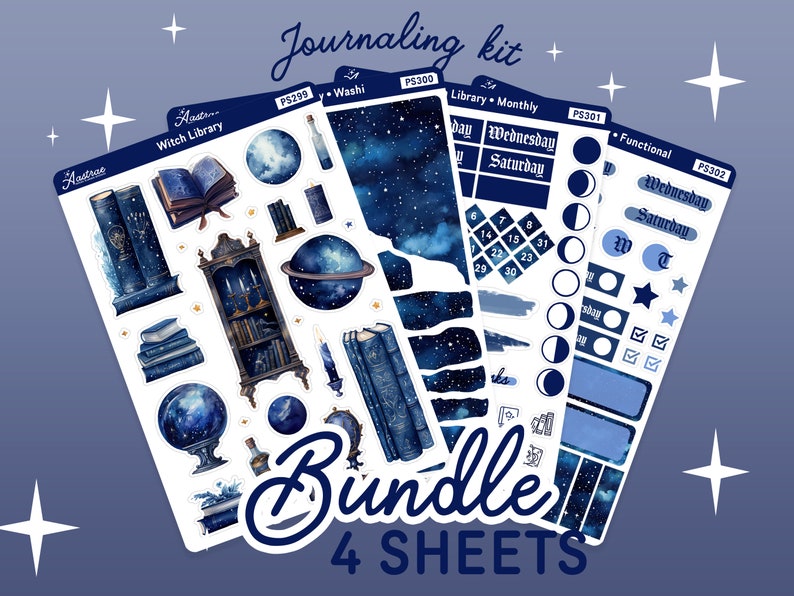 Celestial Witch Library Journaling Kit, Witch Journal Planner Stickers, Monthly Journaling Stickers, Witchy Bullet Journal Stickers for Bujo Full Bundle