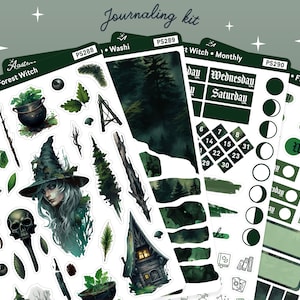 Pegatinas para planificador de brujas del bosque, kit de diario de brujas, kit de pegatinas para bullet journal, paquete de hojas de pegatinas para Bujo, paganismo pagano Wicca Wiccan