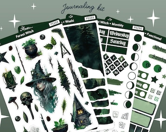 Woodland Witch Planner Stickers, Witchy Journaling Kit, Bullet Journal Sticker Kit, Bujo Sticker Sheet Bundle, Pagan Paganism Wicca Wiccan