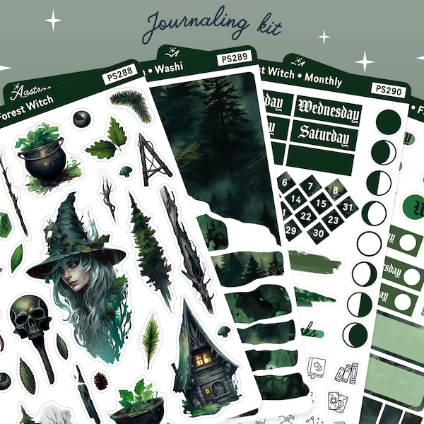 Woodland Witch Planner Stickers, Witchy Journaling Kit, Bullet Journal Sticker Kit, Bujo Sticker Sheet Bundle, Pagan Paganism Wicca Wiccan