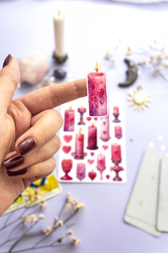 Love Spell Candle Sticker Sheet, Valentines Day Stickers Journaling, Witchy Candles Planner Stickers, Bullet Journal Stickers, Love Witch