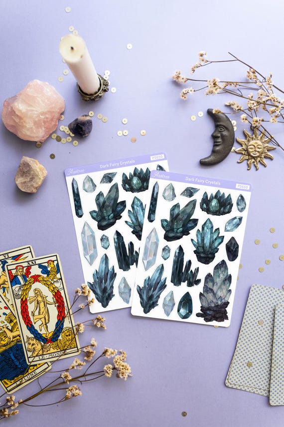 Dark Obsidian Crystal Sticker Sheet, Black Crystal Planner Stickers, Witchy Aesthetic Bujo Stickers, Fantasy Reading Journal Deco Stickers