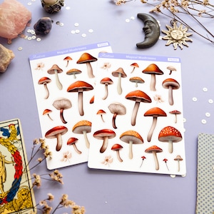 Peut inclure: Deux feuilles d'autocollants illustrant des champignons rouges et blancs. Les autocollants sont intitul&eacute;s "Champignons magiques" et portent le code produit "FS252".