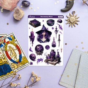 May include: A sheet of stickers featuring a purple witch with a cauldron, skulls, potions, and other magical items. The sticker sheet is titled "Necromancy Witch" and has the number PS275 in the top right corner.
