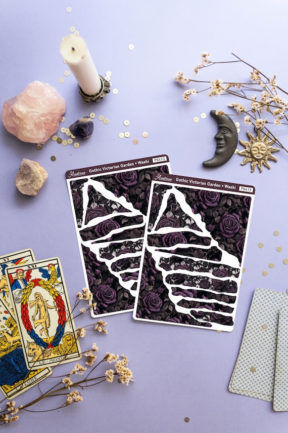 Victorian Gothic Roses Washi Sticker Sheet, Victorian Roses Pattern Scrapbooking Paper Stickers, Paper Piece Stickers, Decorative Planner