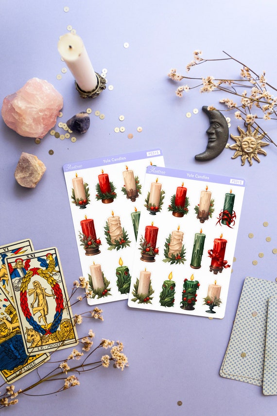 Pagan Yule Candle Stickers, Witchy Christmas Candles Stickers, Yuletide Stickers, Christmas Planner Stickers, Wiccan Stickers Seasonal Xmas