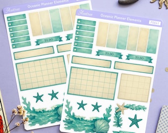 Ocean Planner Stickers, Oceanic Functional Stickers, Mermaid Bullet Journal Stickers, Sea Themed Planner Boxes, Coastal Planner Labels Beach