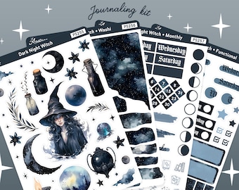 Witchy Journal Stickers Kit, Dark Witchcraft Stickers, Monthly Sticker Kit, Halloween Planner Sticker Kit, Goth Planner Stickers, Bujo Art