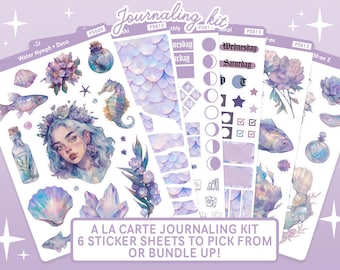 Water Nymph Witch Stickers, Sea Ocean Journaling Stickers, Fairy Bullet Journal Monthly Sticker Kit, Fantasy Reading Stickers for Bujo Deco