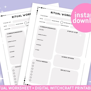 Printable Ritual Worksheet, Digital Witchcraft Printables, Witch Planner Pages, Grimoire Pages, Book of Shadows Pages, Pagan Printable Pages