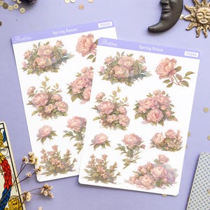 Stickers lenteroos, vintage bloemplannerstickers, cottagecore plakboek, botanische dagboekstickers, romantische tuin esthetiek