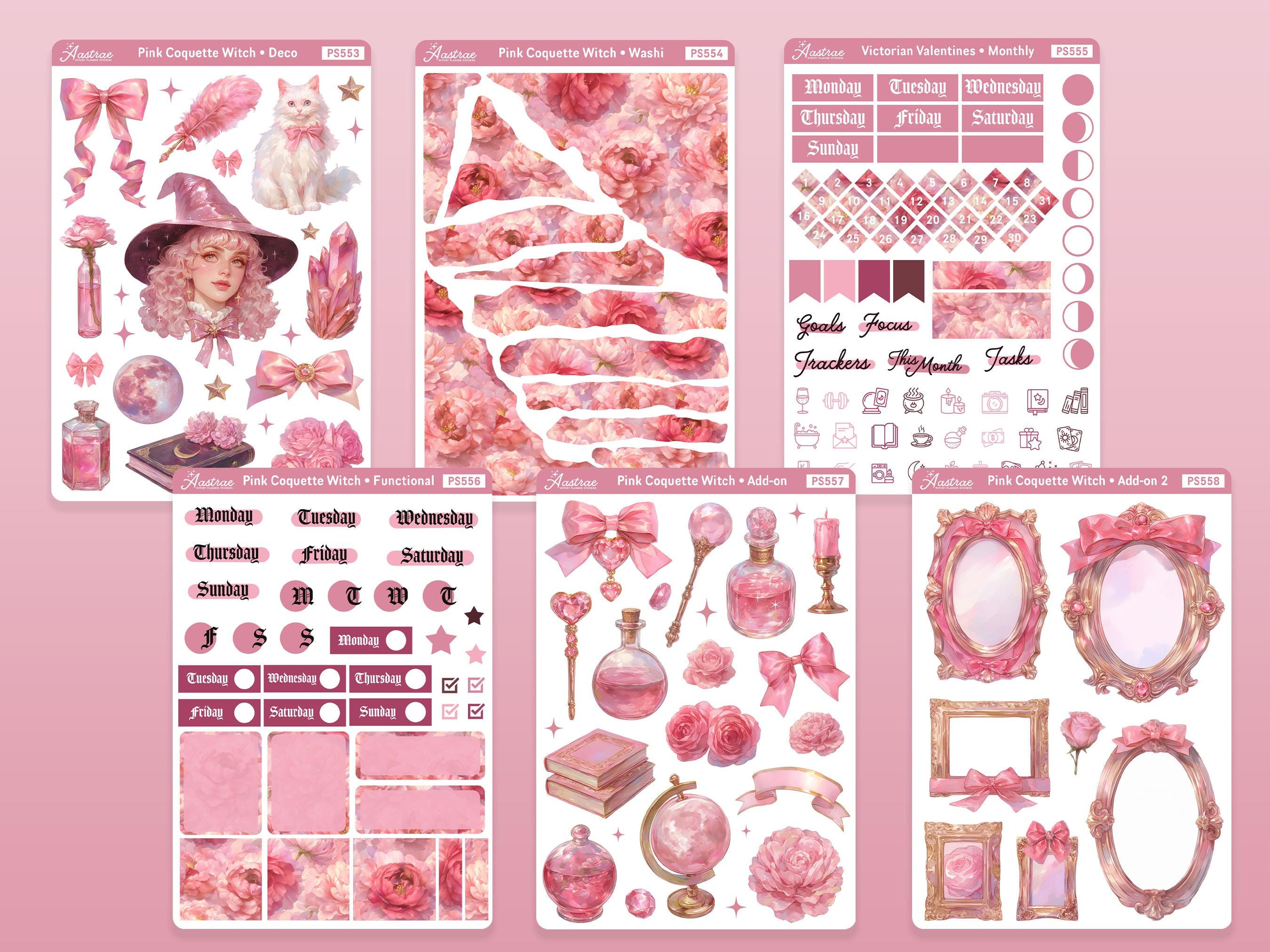 Pink Coquette Witch Sticker Sheet, Coquette Aesthetic Deco Stickers ...