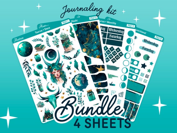 Taurus Planner Stickers, Zodiac Planner Stickers, Zodiac Sticker Sheet, Zodiac Sign Stickers, Taurus Monthly Creative Journaling Kit Bujo