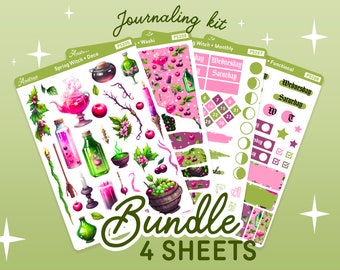 Witchy Spring Planner Sticker Kit, Witch Journaling Kit, Spring Stickers Bujo, Spring Witch Planner Stickers, Bullet Journal Stickers, BoS
