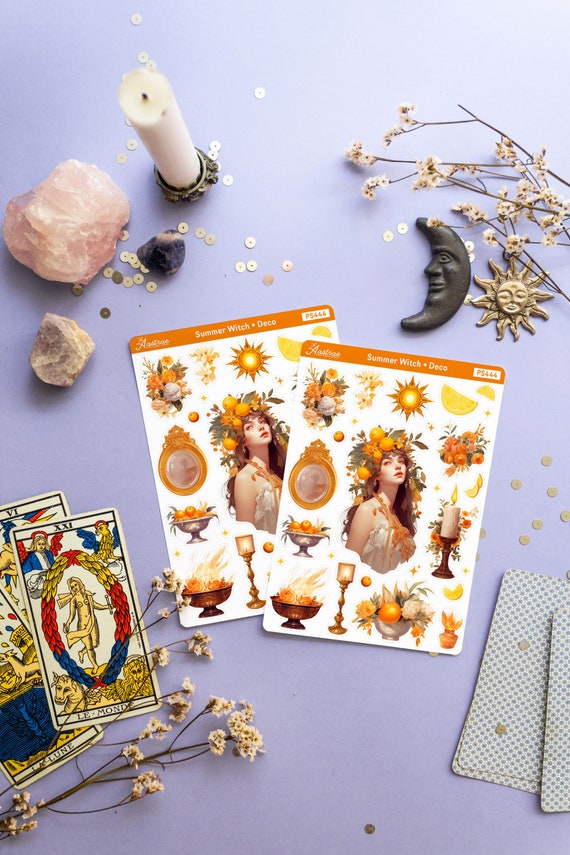 Summer Witch Sticker Sheet, Sun Witch Planner Stickers, Seasonal Deco Stickers, Witchcraft Aesthetic Sticker Art, Magical Summer Stickers