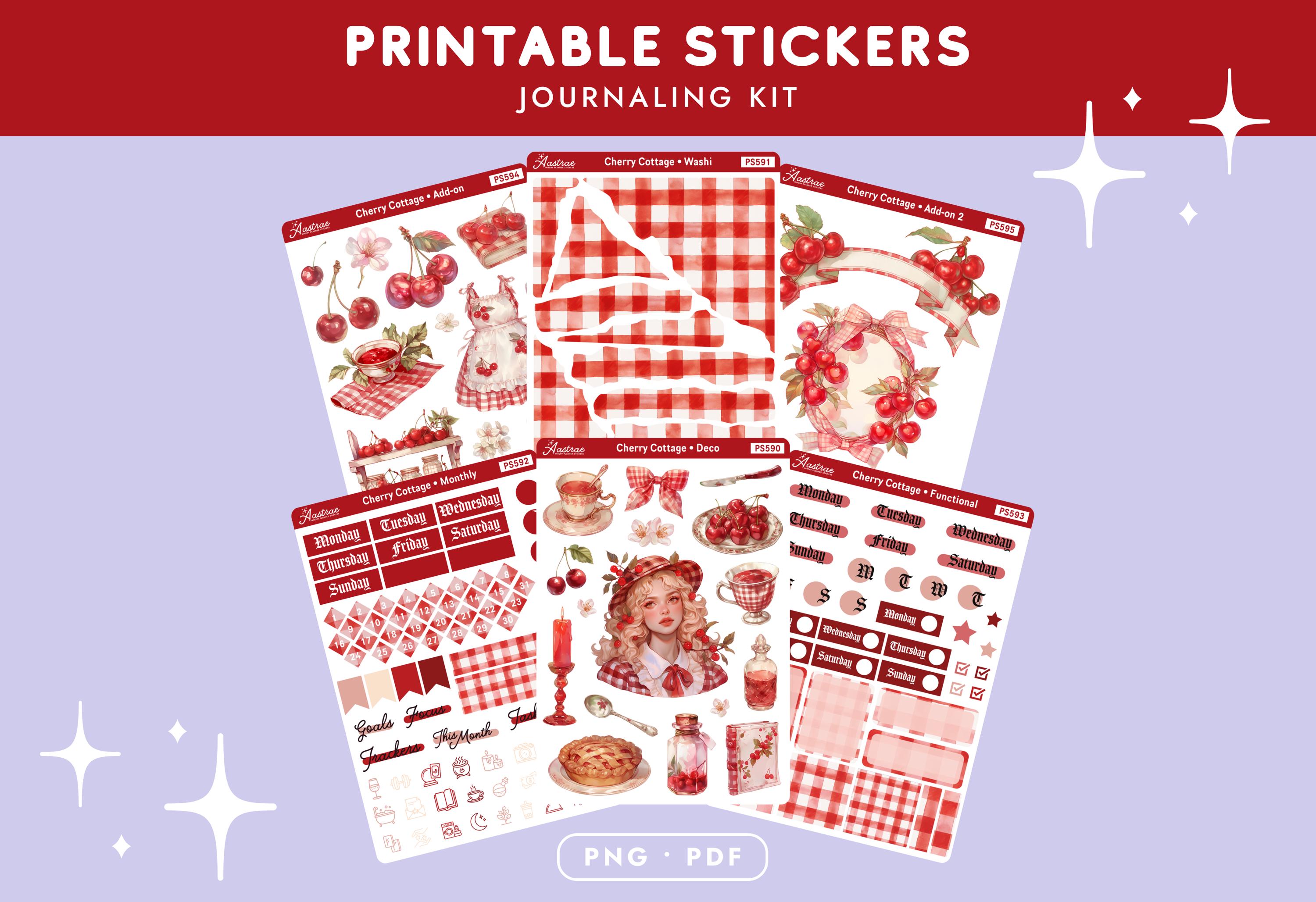Cherry Cottage Printable Sticker Kit, Bullet Journal Stickers ...