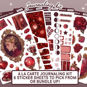 Kit per diario di San Valentino in stile vittoriano, adesivi per planner di San Valentino da strega, bullet journal Bujo di febbraio, adesivo per strega dell'amore