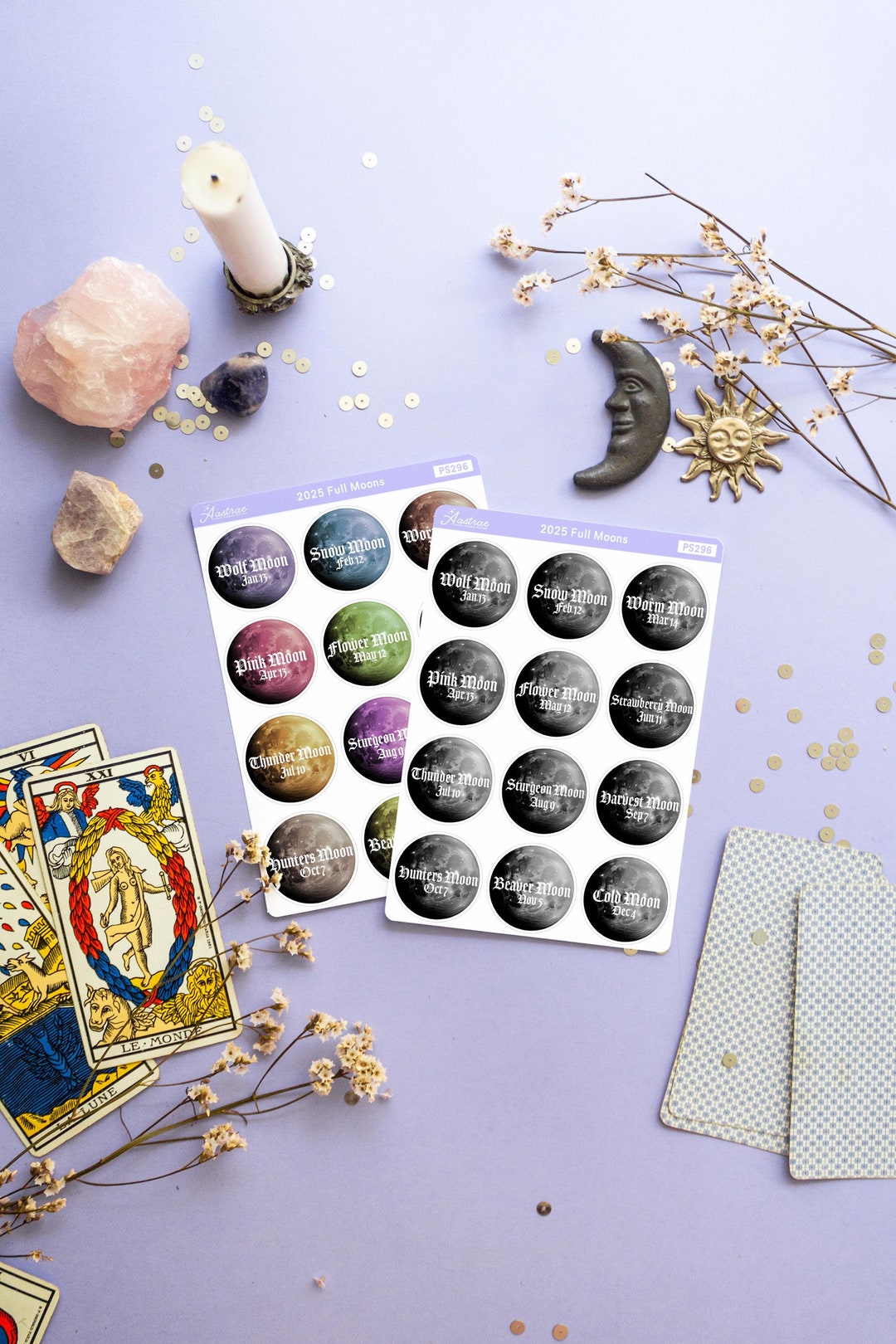 2025 Full Moon Stickers, Pagan Moon Planner Stickers, Full Moon Names ...