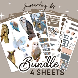 Stickers hibou de journal, Stickers pour kit de journalisation, Stickers animaux neutres, Stickers chouette, feuille d'autocollants Bujo, journal créatif