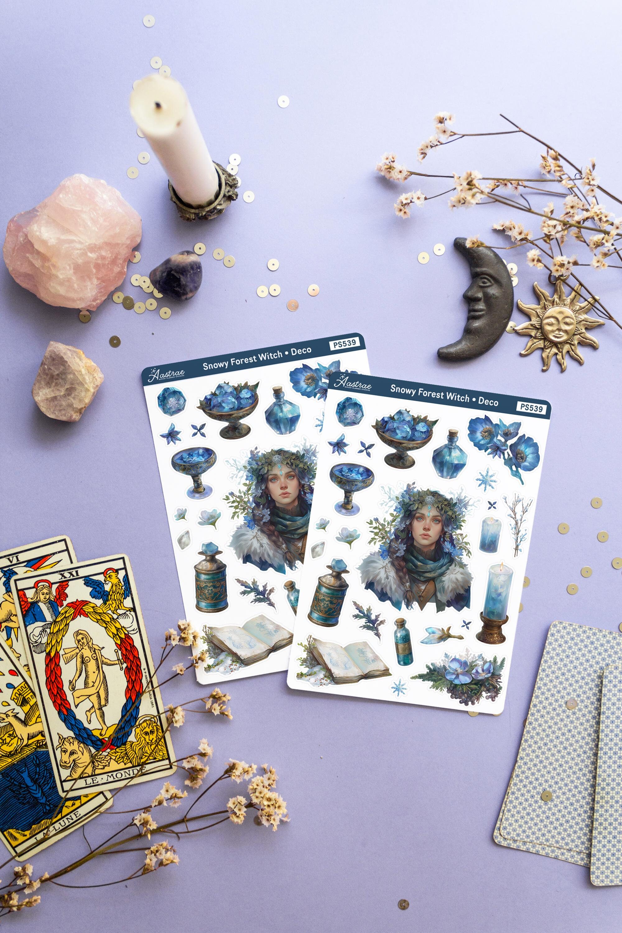 Snowy Forest Witch, Seasonal Deco Bujo Stickers, Witchy Winter Bullet Journal, Cozy Winter Stickers for Journaling, Decorative Art Stickers