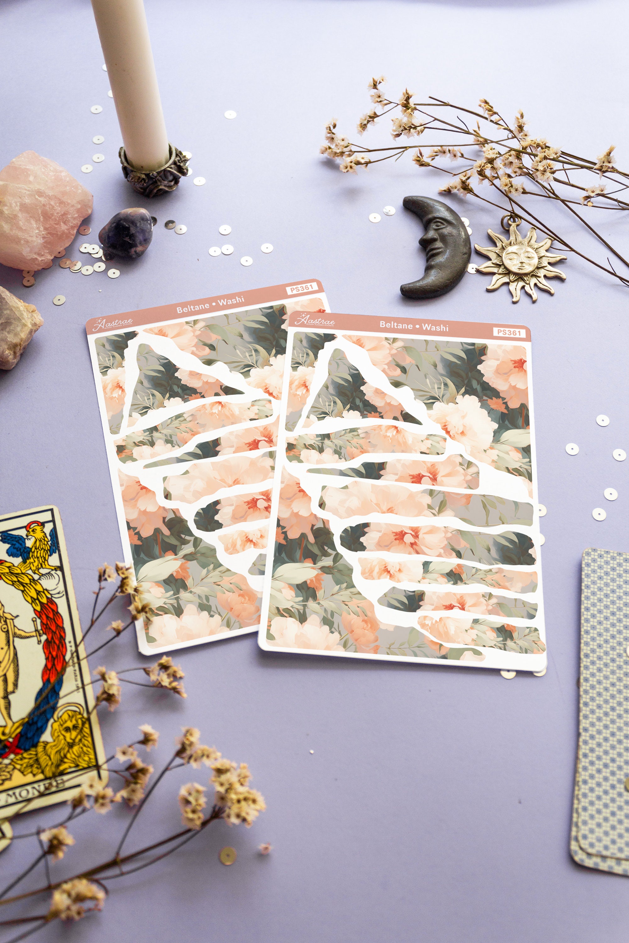 Peach Floral Washi Sticker Sheet, Torn Paper Washi Tape Stickers, Washi ...