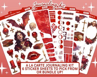 Vampire Queen Monthly Journaling Sticker Kit, Vampire Planner Stickers, Fantasy Sticker Sheet, Reading Journal Stickers, Vampire Stickers