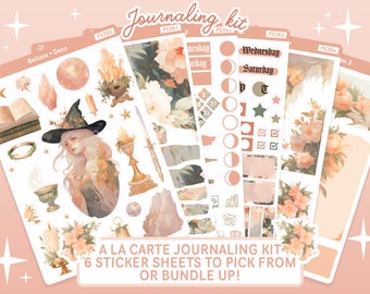 Beltane Journaling Sticker Kit, Pagan Witch Planner Sticker Journal Kit, A la carte Sticker Sheets, Peach and Sage Spring Junk Journal Bujo