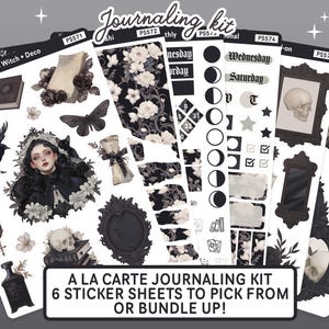 Goth Witch planner stickervel kit, Witchy Bujo stickers, stickers gothic Bullet Journaling, maandelijkse sticker set, donkere esthetische stickers