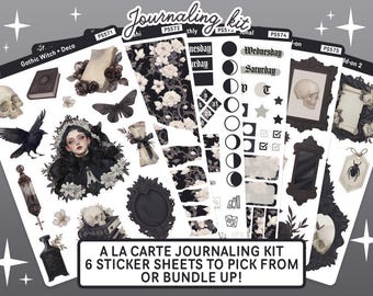 Goth Witch Planner Sticker Sheet Kit, Witchy Bujo Stickers, Gothic Bullet Journaling Stickers, Monthly Sticker Set, Dark Aesthetic Stickers