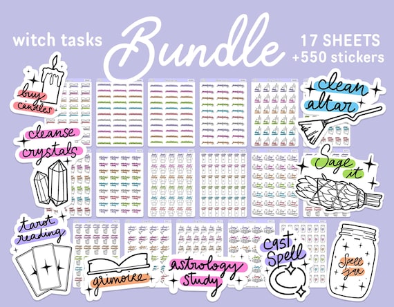 17 SHEETS • Witch Sticker Kit, Witchy Stickers Bundle, Grimoire Stickers, Witch Planner Stickers, Pagan Planner Stickers, Wicca Stickers