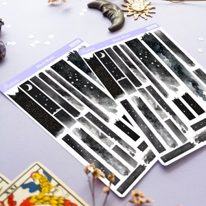 Mystical Washi Tape Stickers, Foglio adesivo Washi celeste nero scuro, Accessori pianificatore esoterico, Adesivi decorativi, Bujo Witch Washi immagine 2
