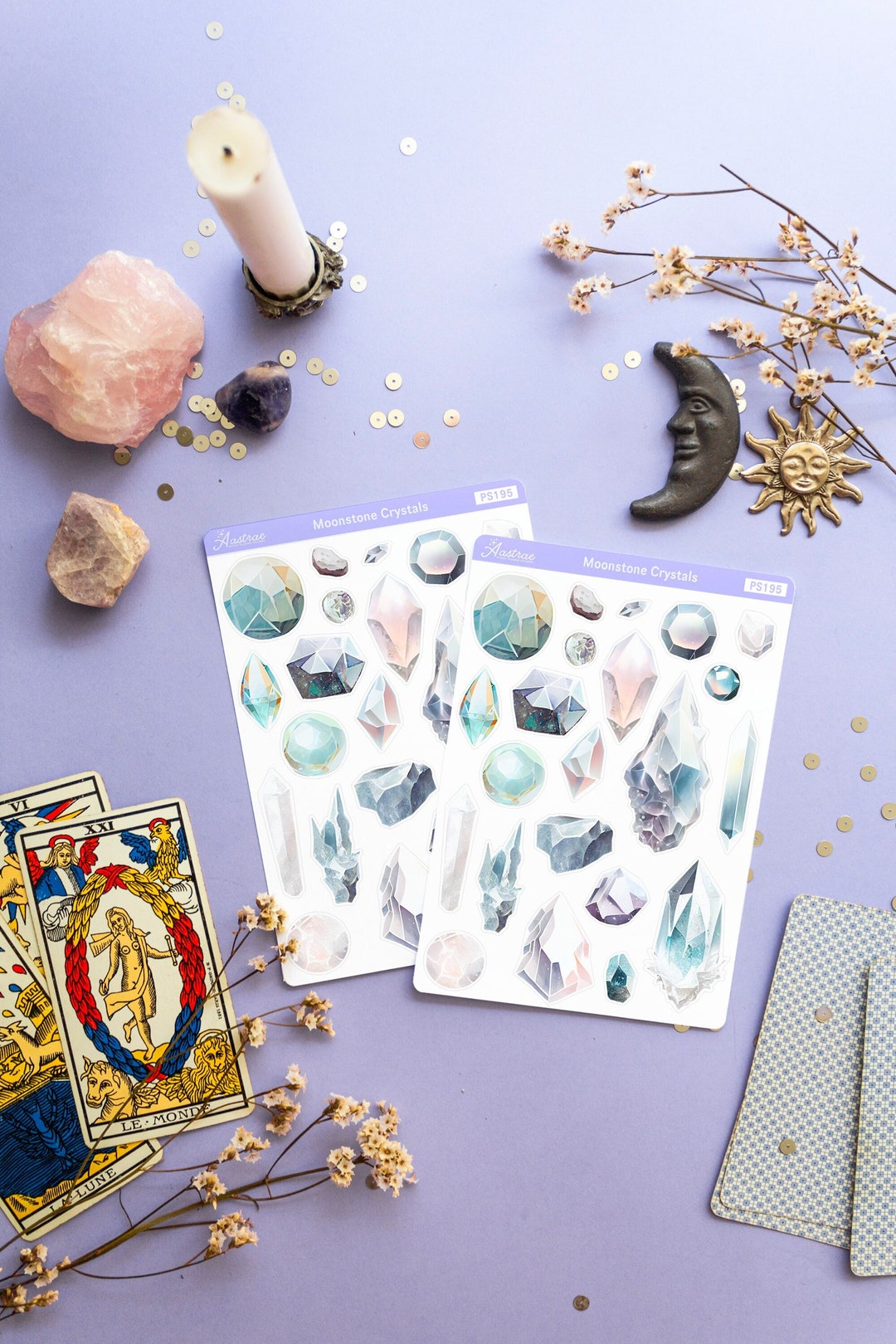 Moonstone Crystal Sticker Sheet, Gemstone Stickers, White Quartz ...
