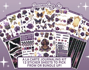 Kit de pegatinas para diario de bruja del jardín nocturno, rosas góticas a la luz de la luna, romance primaveral oscuro, romance ciruela, pegatinas para agenda de lectura Bujo