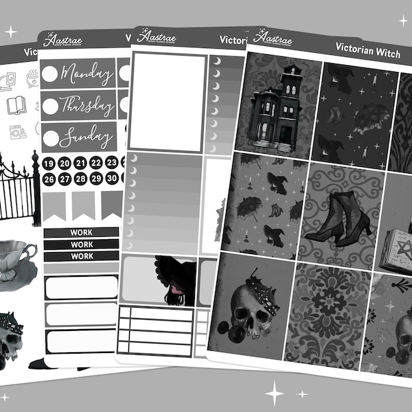 Victorian Witch Sticker Kit, Erin Condren Weekly Kit Vertical Planner Stickers, Happy Planner Kit, ECLP Stickers Set, Witchy Stickers for EC