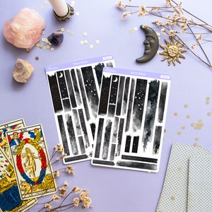 Mystical Washi Tape Stickers, Foglio adesivo Washi celeste nero scuro, Accessori pianificatore esoterico, Adesivi decorativi, Bujo Witch Washi immagine 3