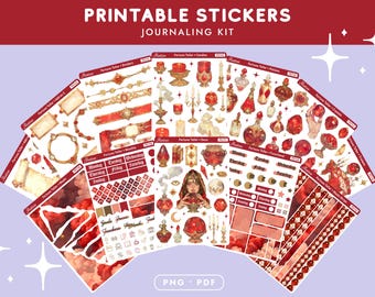 Kit de pegatinas imprimibles de adivina, paquete de diario digital de bruja con bola de cristal de tarot, pegatinas de planificador místico, ocultista y fantástico en formato PNG y PDF.