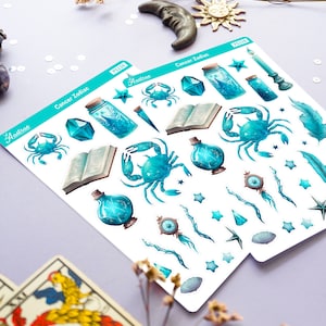 Pegatinas de cáncer de signo del zodiaco para planificador, hoja de pegatinas de astrología, pegatinas de cáncer, pegatinas de planificador de cáncer de signo de astrología, pegatinas de cangrejo