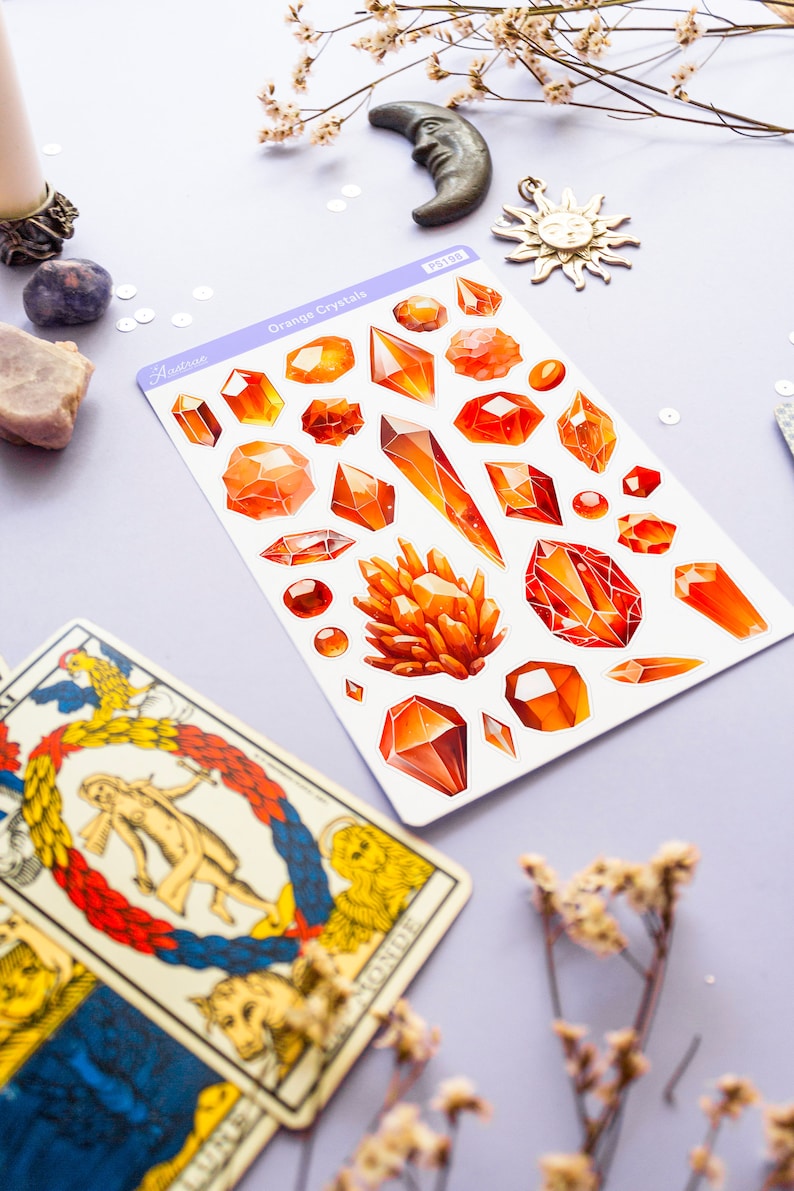 Crystal Syickers Orange Crystal Stickers for Planner, Crystals Stickers, Witchcraft ...
