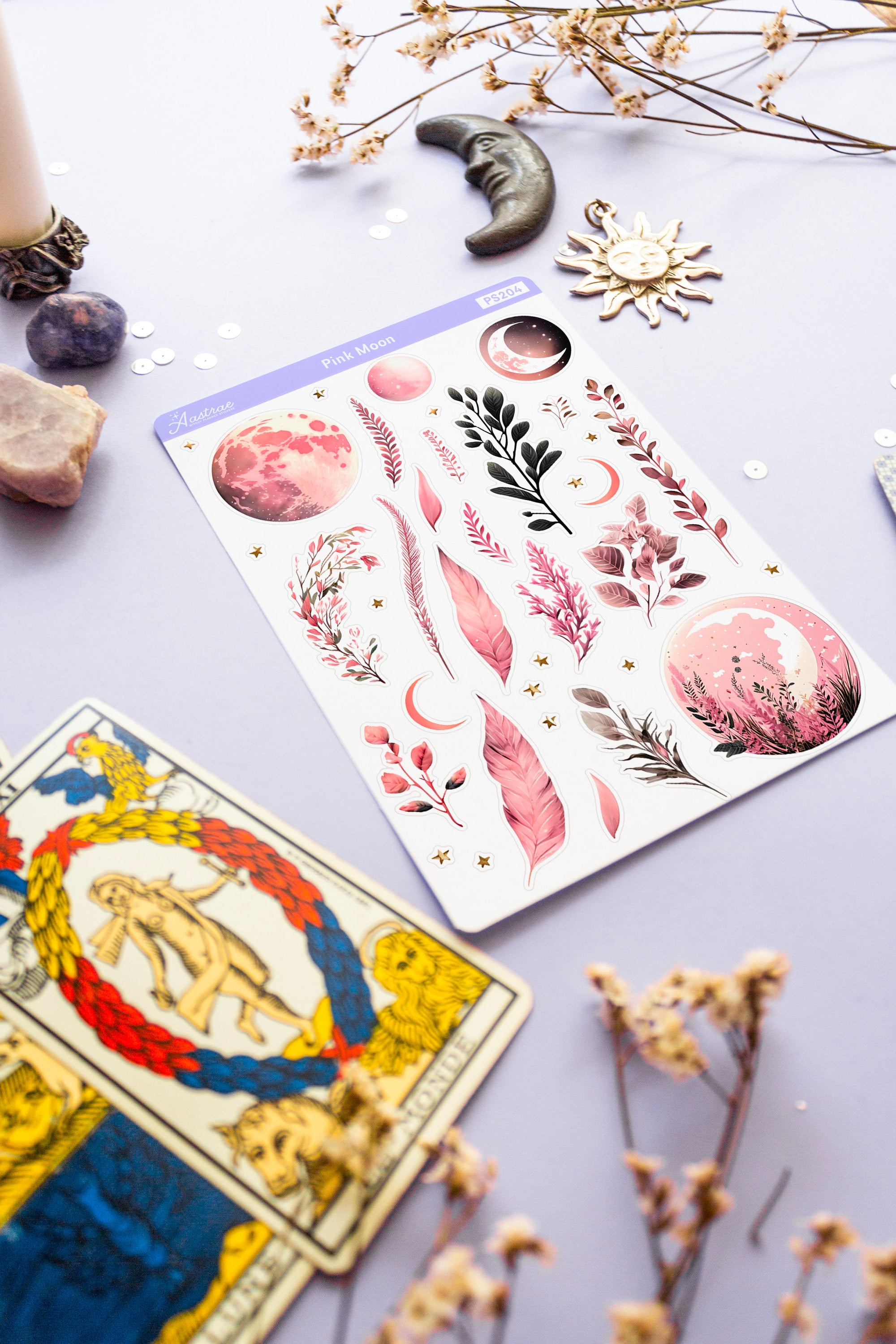 Pink Moon Planner Stickers, Pink Full Moon Stickers for Planner, Pagan ...